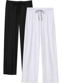 Women's Bamboo Rayon Pajamas Pants Wide Leg Yoga Pants Casual Loose Cozy Sweatpants With Pocketshalloween - Black & White - View 1