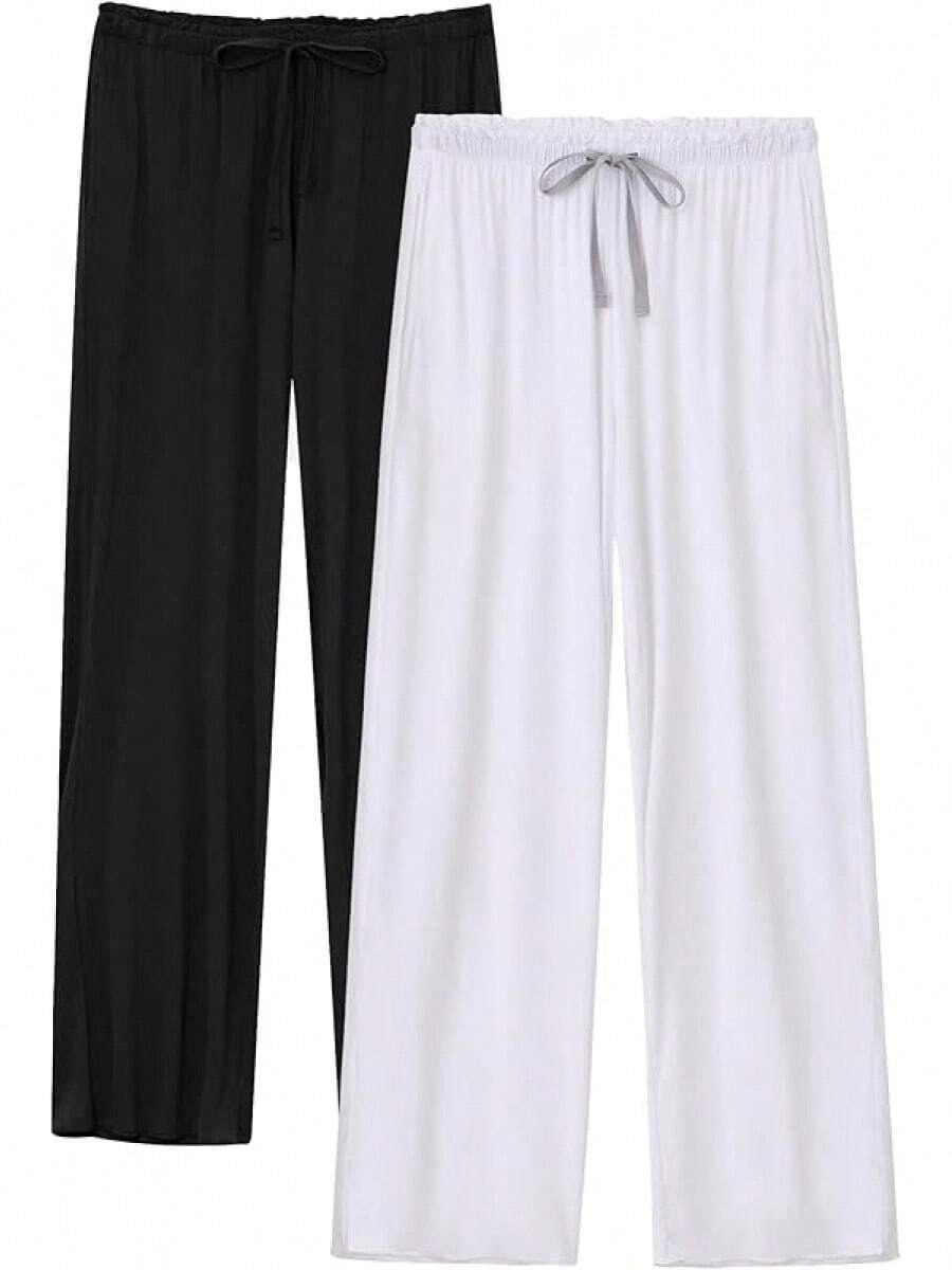 Women's Bamboo Rayon Pajamas Pants Wide Leg Yoga Pants Casual Loose Cozy Sweatpants With Pocketshalloween - Black & White - View 1