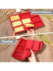 1 件 9 腔红色矩形面包烤盘、硅胶模具、蛋糕模具、硅胶模具、厨房配件、蛋糕模具、不粘耐热、圣诞派对烘焙工具、DIY 面包糕点制作 - 彩色 - 查看 8
