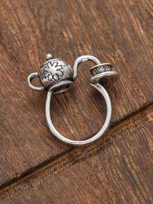 1PC Vintage Temperament Floral Pattern Pouring Teapot Geometric Ring For Men Fashion Jewelry Accessories - 戒指 - 查看 4