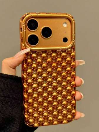 Funda de teléfono metálica Elegante funda de teléfono mate plateada con cuentas de acero huecas chapadas, compatible con iPhone 16, 15 Pro Max, 17/17 Pro/17 Pro Max, Nuevo 14 Funda suave, 13 Cubierta protectora anti-caídas, 15 Super elegante, 16 Pro Creativa Ins