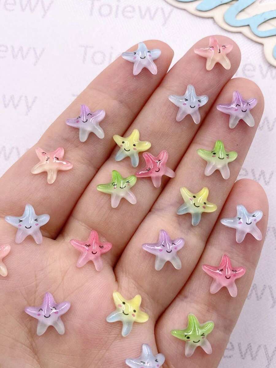 50 chiếc nhựa mini nhiều màu sắc dễ thương sao biển nghệ thuật đính đá phẳng mặt sau ngôi sao đính đá trang sức phụ kiện sổ lưu niệm tự làm đồ thủ công đám cưới giáng sinh - Trộn ngẫu nhiên - Xem 1
