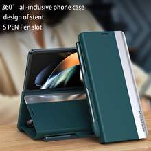 حافظة هاتف واقية مع حامل قابل للطي وقلم رصاص مناسبة لهواتف سامسونج Z Fold 7/6/5/4/3/2، مع فتحة مدمجة للقلم، بتصميم غطاء قابل للطي مع حامل قوي، حماية كاملة للهاتف، بطراز أعمال