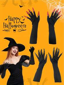 1 chiếc găng tay móng vuốt Halloween, phụ kiện trang phục móng vuốt đen, găng tay móng vuốt dài kinh dị, phụ kiện cosplay Halloween, găng tay móng vuốt mùa hè - Móng tay dài - Xem 2