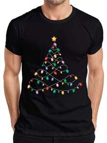 Christmas Tree String Lights - Christmas Gift T-Shirt For Men - Black-3 - View 1