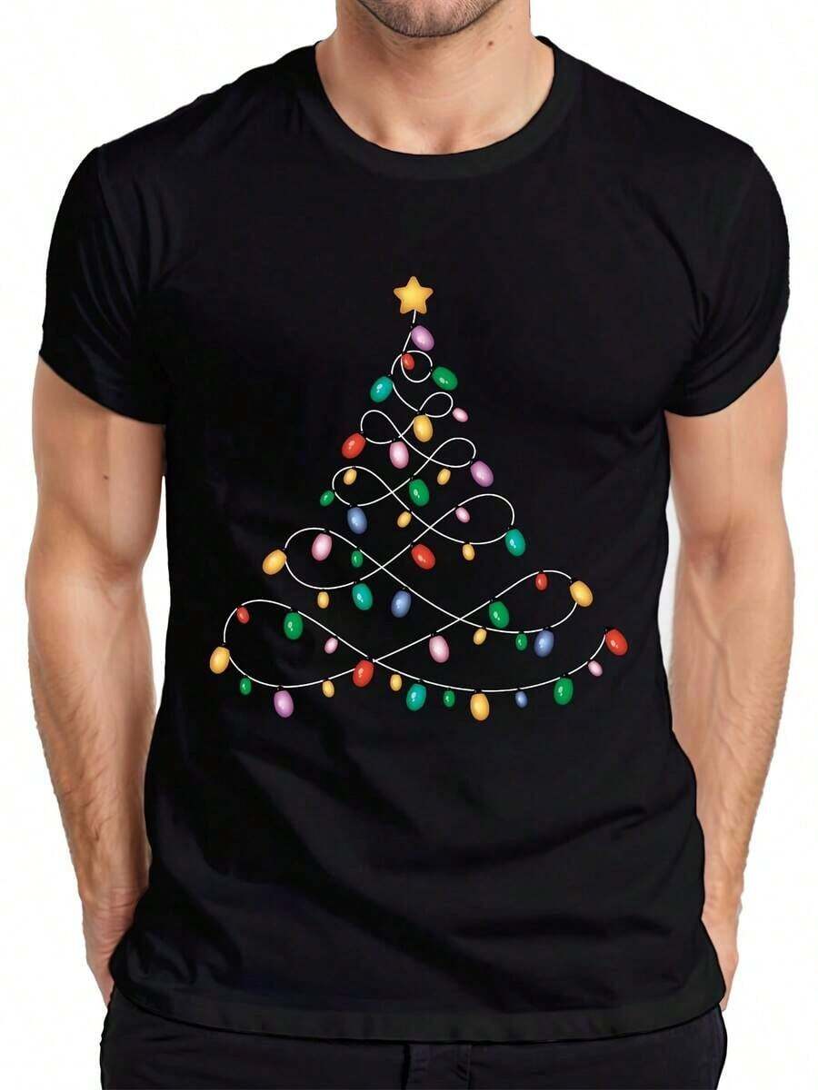 Christmas Tree String Lights - Christmas Gift T-Shirt For Men - Black-3 - View 1