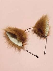 1PC Cat Ears,Wolf Ears,Clawdeen Wolf,Caramel Cat Ear Headband Perfect For Parties Cute Cat Ears Headband Ideal For Halloween Cosplay Costume Accessories Fashionable Cat Ears Headband For Women Stylish Cat Ear Headband,Flapper,Wolf Costume,Cheetah Ears, - Coffee - View 2