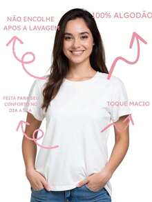 Blusa Feminina T-shirt Camiseta Básica em Algodão Estilosa Casual Moda Tigre com folhagens - Branco - Visão 3