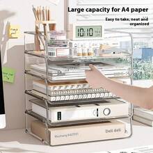 Estantería de escritorio cuadrada transparente, Soporte de bolígrafo acrílico transparente de 5 rejillas, Caja de almacenamiento de alto valor estilo Ins, Organizador de escritorio de oficina, Soporte de bolígrafo cuadrado de plástico, Estantería de gestión de libros, Caja de papel A4 acrílica de 4 rejillas para oficina