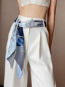 1入組女士春夏款休閒模擬絲質圍巾，專業印花圍巾適用於脖子、頭巾，薄型裝飾圍巾或腰帶，頭巾時尚髮箍 - A - 查看 12