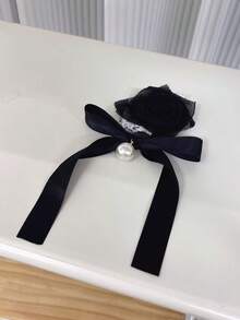 1pc Rose Bow Elegant Polyester Hair Scrunchie, Versatile French Style Pearl Bow Hair Tie Ponytail Holder For Women ,Ponytail Holders ,Hair Elastics ,Hair Rubber Bands ,Scrunchies ,Hair Rope ,Elastic Hair Tie - Multicolor - View 9