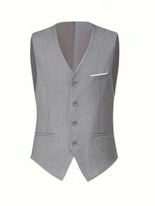 Men's Suit Elegant Men's Three-Piece Suit, Suitable As A Wedding Suit Or Business Suit. It Includes A Shawl Collar Suit Jacket, A Waistcoat And Matching Trousers, Featuring A Business Casual Style With A Solid Color, Simple And Sophisticated Design. Ideal For Occasions Such As Daily Casual Wear, Holiday Events, Business Settings, Weddings, Dances, And Commuting To Work, It Also Makes An Excellent Gift For Boyfriends Or Husbands. - Xám - Xem 5