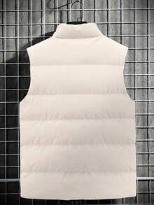 男士休闲加厚棉衣背心夹克，简约百搭宽松无袖外套，适合冬季和秋季 - 卡其色 - 查看 3