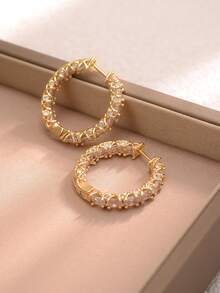 2 chiếc bông tai hình khối Zirconia mạ đồng thiết kế thanh lịch, thích hợp cho phụ nữ, trang sức tiệc đính hôn kỷ niệm ngày cưới, quà tặng ngày lễ tình nhân - 1 # - Xem 2