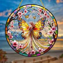 8-Inch 2D Flat Sunlit Fairy Hanging Decor - Valentine's Gift, Acrylic Stained Glass Window Ornament, Floral & Butterfly Themed For Bedroom, Porch, Garden | Ideal Gift For Friends And Family - Multicolor - View 6