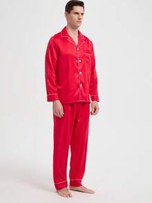 新款男士时尚休闲睡衣套装，秋冬服装 - 紅色 - 查看 9