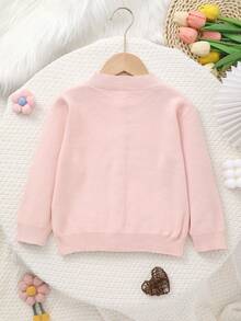 Girls' Knitted Round Neck Handmade Floral Embroidery Cardigan - Pink - View 7
