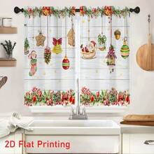1 buc/2 buc Perdea de Crăciun cu Imprimare 2D Plată, Set de Valance de Bucătărie, 52in*18in, 26in*36in - Moș Crăciun, Ace de Pin, Glob de Arc, Ciorap de Crăciun, Design Căsuță de Turtă Dulce, Fundal cu Stea din Lemn, Fibră de Poliester Semitransparentă, Buzunare cu Bară, Perdea Mică pentru Bucătărie, Living, Dormitor - Perdea de Sărbători de Iarnă, Lavabilă la Mașină, Decorațiune de Fereastră de Crăciun