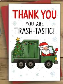 1 pieza Tarjeta de Navidad divertida de agradecimiento - Papá Noel fantástico con camión verde, saludo navideño humorístico para amigos, familia y colegas - Tarjeta de papel festiva con diseño rojo y blanco, sin baterías necesarias, Tarjeta de Navidad, Día de Navidad, Tarjetas de felicitación de Navidad, Diseño caprichoso, Ilustración juguetona, Material de papel de calidad, Mejor para Navidad