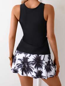 女士性感可爱不对称抽绳防晒衣，椰树印花裙摆，圆领 - 黑色 - 查看 2