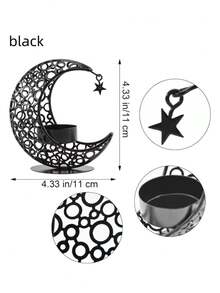 Star Moon Candle Holder, Metal Tea Candle Holder For Table Centerpiece Decoration, Wish Candle Holder For Party Home Decoration (Gold/Black).