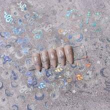 Mystical Nail Art Stickers Decals Set Of 4, Geometric Fantasy Theme With Glitter, PET Self-Adhesive Embellishments, Moon Stars Eye Snake Irregular Shapes, Shimmery Finish, Single-Use Plastic Surface Decals - 彩色 - 查看 9