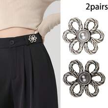 2/3/4/5/6/10 对裤腰收紧器，可调节腰带扣套装，用于牛仔裤的额外纽扣，用于裤子、牛仔裤、袖子的纽扣调节器（银色）可调节金属纽扣别针，用于牛仔裤和服装，时尚女孩的配饰