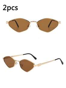 Gafas de moda para mujer, gafas con montura dorada retro elegante, gafas de moda con montura poligonal, adecuadas para fotografía callejera, viajes diarios, gafas decorativas, forma geométrica - Marrón - Ver 13