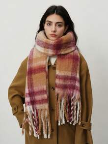 1 szt. damski, kolorowy, pasiasty, elegancki, uniwersalny szalik/ocieplacz na szyję z poliestru, wygodny i przyjazny dla skóry, do noszenia w pomieszczeniach i na zewnątrz, jesień/zima