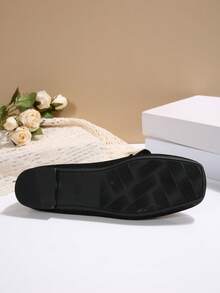 女士编织玛丽珍平底鞋，优雅可爱蝴蝶结装饰平底鞋，透气针织方头芭蕾平底鞋，学生鞋，女士休闲鞋 - 黑色 - 查看 2