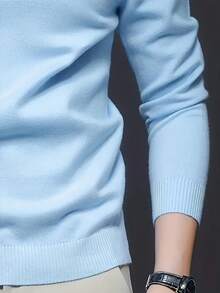 GRDR Men's Crew Neck Long Sleeve Sweater, Versatile Everyday Wear Knitted Pullover - Baby Blue - View 6