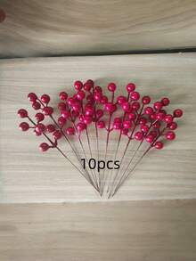 10pcsChristmas Tree Branch Red Berry Stem Decoration Christmas Tree Holiday DIY Handicrafts Christmas Ornaments Wedding Home Decoration Christmas Tree Red Berry Stem Decoration - Artificial Flowers And Holly Berry Branch Fake Decoration Christmas Winter Holiday Home Decoration - Multicolor - View 8