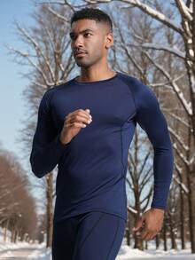 Quần lót giữ nhiệt bó sát lót nhiệt, áo thun dài tay, đồ thể thao chạy bộ, tập luyện, thể thao ngoài trời, săn bắn, trượt tuyết, tập gym, lớp lót - Xanh đậm - Xem 5