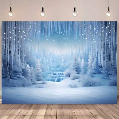 1 Pc 2d Flat Banner 1pc One Piece Winter Fairyland Photography Background -1 Piece Christmas Theme Background, Suitable For Birthday Parties, Holiday Event Decoration, Snow Scene Banners, No Electricity Required, No Feathers