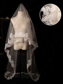 1pc Double Layer Black Lace Veil With Hair Comb, Suitable For Wedding, Cosplay, Photography, Elegant Wedding Accessory, Stunning Look - Multicolor - View 5