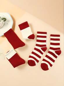 4 Pairs Chinese New Year Red Socks, Unisex Mid-Calf Socks For Women, Autumn/Winter