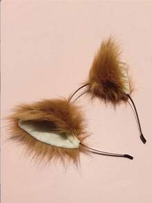 1PC Cat Ears,Wolf Ears,Clawdeen Wolf,Caramel Cat Ear Headband Perfect For Parties Cute Cat Ears Headband Ideal For Halloween Cosplay Costume Accessories Fashionable Cat Ears Headband For Women Stylish Cat Ear Headband,Flapper,Wolf Costume,Cheetah Ears, - Coffee - View 3