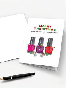Tarjeta de Navidad divertida con esmalte de uñas y sobre - "Feliz Navidad" Saludo humorístico para mujeres, diseño de papel hecho a mano con botellas de esmalte de uñas festivas, perfecto para esposa, mamá, hija, tía, hermana, ocasiones especiales, ideal para Navidad