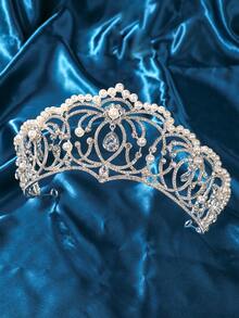 1件水晶珍珠皇冠头饰，新娘婚礼皇冠，适合女士晚宴派对服装 - 銀色 - 查看 3