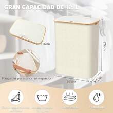 175L Cesta para Ropa Plegable con 3 Compartimentos, ultifunción Cestos para Lavandería Organizadores de Ropa Sucia Clasificador de Cestas con Asas, para Dormitorio, Cuarto de Baño(Negro) - blanco - Ver 8