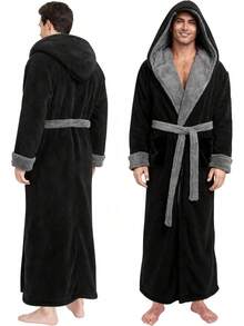 Mens Robe With Hood, Big And Tall Plush Fleece Long Robe For Men Full-Length Bathrobe Cozy And Warm With Pockets