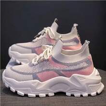 2025 Spring Women's Shoes Sports Shoes Women's Breathable Lightweight Sports Shoes - Stylish White And Pink Casual Running Shoes With Floral Embroidery - Durable Outdoor Hiking Shoes, Soft Fabric Lining, Suitable For All Seasons - 粉色 - 查看 2