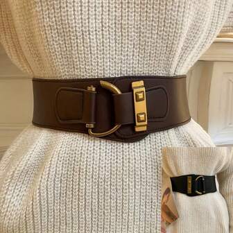 1pc Women's Coffee Color Waist Belt, Suitable For Decorating Jackets/Suits, Elastic And Stretchable, Seamless Design, Fashionable Retro And Unique, Suitable For Daily Wear, Halloween, Summer, Autumn And Other Special Occasions