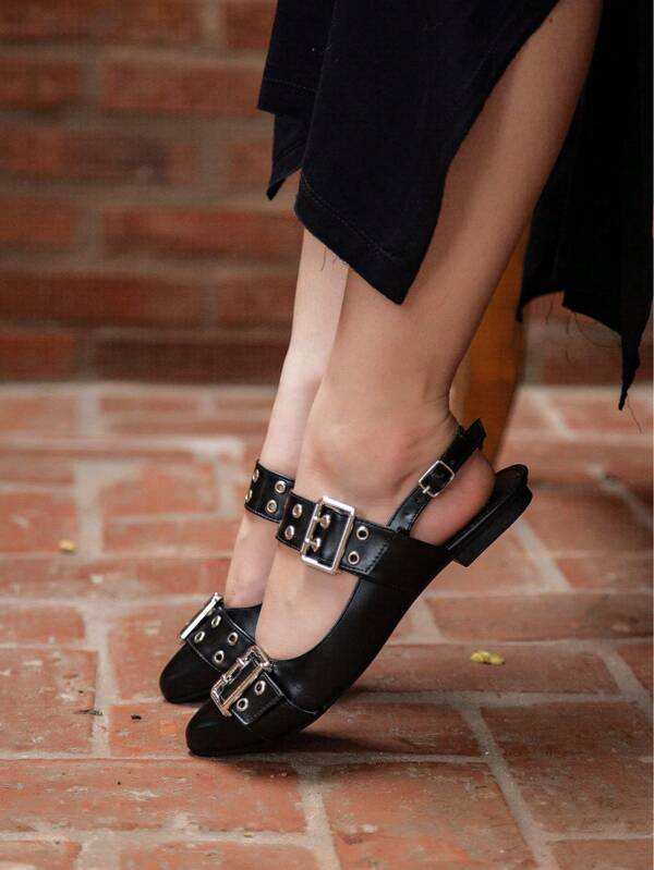 Sapatilha Feminina Aberta Bico Fino Slingback Com Ilhós