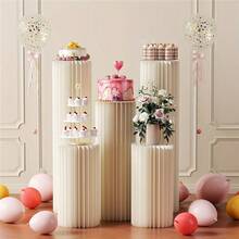 Folding Paper Tube Pedestal For Wedding Ceremony, Party, Cake Table Support Column - Includes Plastic Top Plate (Mirror Acrylic, Remove Protective Film To Use), Suitable For Wedding, Birthday, Party, Auto Show, Cake Shop Decoration