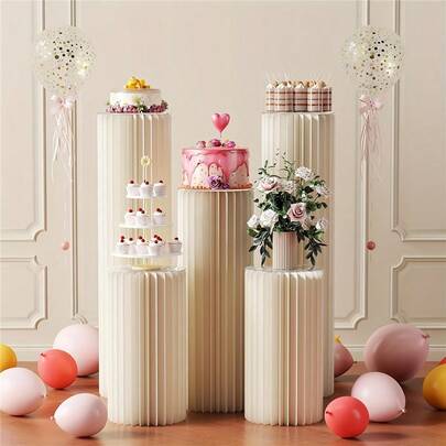 Wedding Backrest Column Base Support Corridor Dessert Cake Table Column Party, Roman Column Folding Paper Tube Base Wedding Folding Paper Tube Support Art Column, Wedding Back Support Corridor Dessert Cake Table Column, Top With Plastic Plate (Mirror Acrylic Plate, Tear Off The Protective Film Can Achieve The Effect), Suitable For Wedding, Birthday, Party Activities, Auto Show, Cake Room Decoration