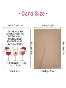 1 pieza Tarjeta de Navidad divertida con copas de vino - Gorros de Papá Noel, cita festiva "Déjalo fluir" - Papelería elegante de vacaciones para regalos de Navidad, fiestas, amantes del vino - Incluye sobre rojo a juego - Tarjeta de felicitación de papel premium, saludos de temporada, sobre resistente, organizadores de fiestas