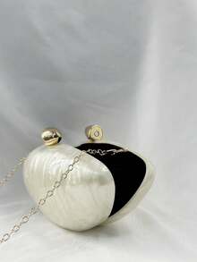 时尚简约大理石纹亚克力手提包，优雅个性鹅蛋小众手拿包，链条单肩包 - 香檳色 - 查看 6