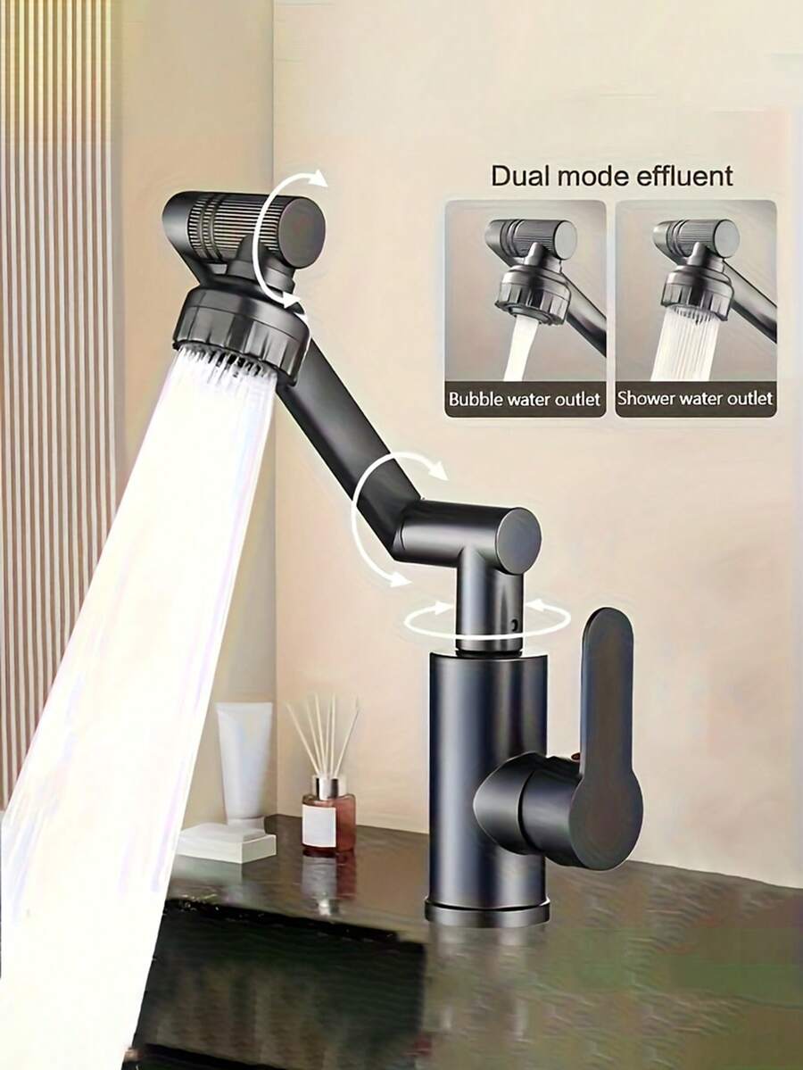 Mechanical Swing Arm Basin Faucet, Plastic Shell, Metal Body, 360° Rotatable; Single Handle Hot And Cold Adjustable, Suitable For Bathroom Basin, Bathtub, And Kitchen With Anti-Splash. Bathroom Hardware Accessory, Compatible With Various Washbasins, Great Gift For Halloween, Christmas, And New Year.