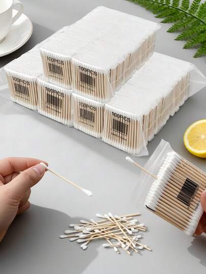 100/200 szt. organicznych bambusowych pałeczek czyszczących, odpowiednich do czyszczenia uszu, makijażu, demakijażu, codziennego czyszczenia